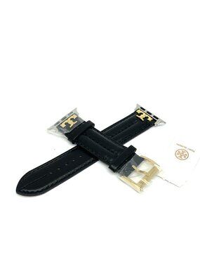 Tory Burch Apple Watch Band Case Size 38-46mm Black Leather Strap TBS0107E